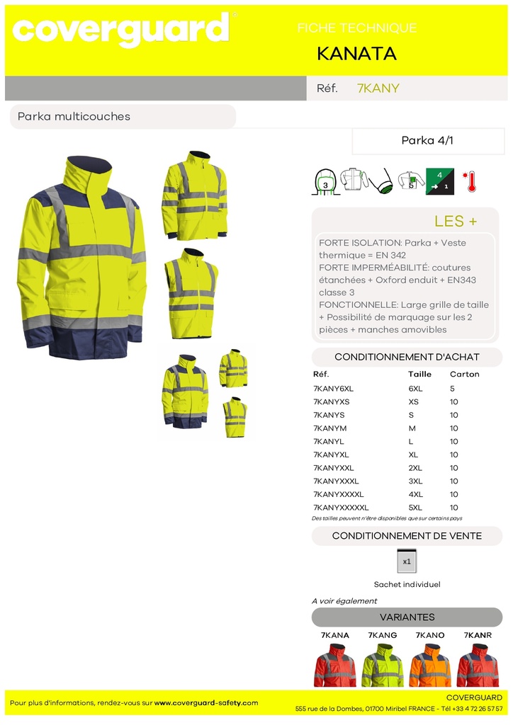 PARKA 4 EN 1 JAUNE FLUO/NAVY 7KANY