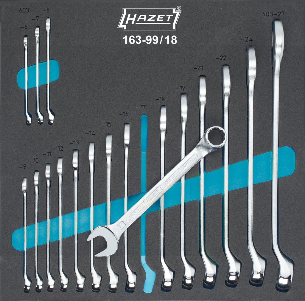 HAZET Jeu de clés mixtes 163-99/18 ∙ Profil Traction à 12 pans extérieurs ∙ 18 pièces ∙ 6 – 27