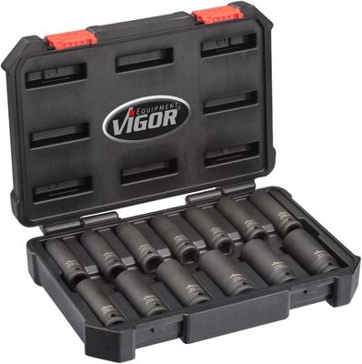 VIGOR - Jeu de douilles à chocs ∙ longues ∙ taille 10 – 24 mm ∙ 13 pièces