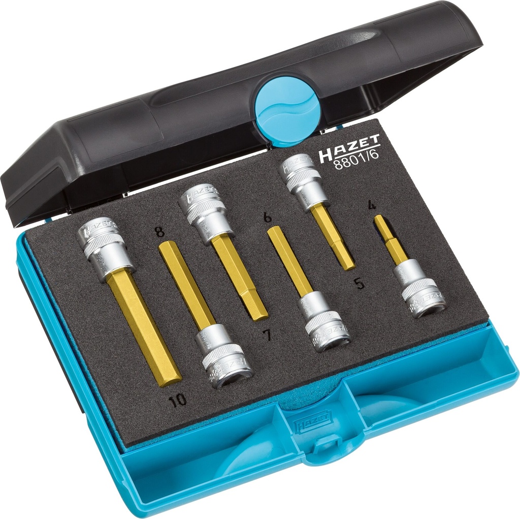 [8801/6] HAZET Jeu de douilles mâles 8801/6 ∙ Carré creux 3/8 pouce (10 mm) ∙ Profil à 6 pans intérieurs ∙ 6 pièces ∙ 4 – 10
