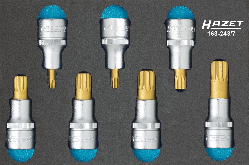 [163-243/7] HAZET Jeu de douilles mâles ∙ XZN 163-243/7 ∙ Carré creux 1/2 pouce (12,5 mm) ∙ Profil denture multiple intérieur XZN ∙ 7 pièces ∙ M6 – M18