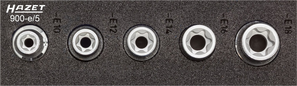 [900-E/5] HAZET Douille 900-E/5 ∙ Carré creux 1/2 pouce (12,5 mm) ∙ Profil TORX® extérieur ∙ 5 pièces ∙ E10 – E18