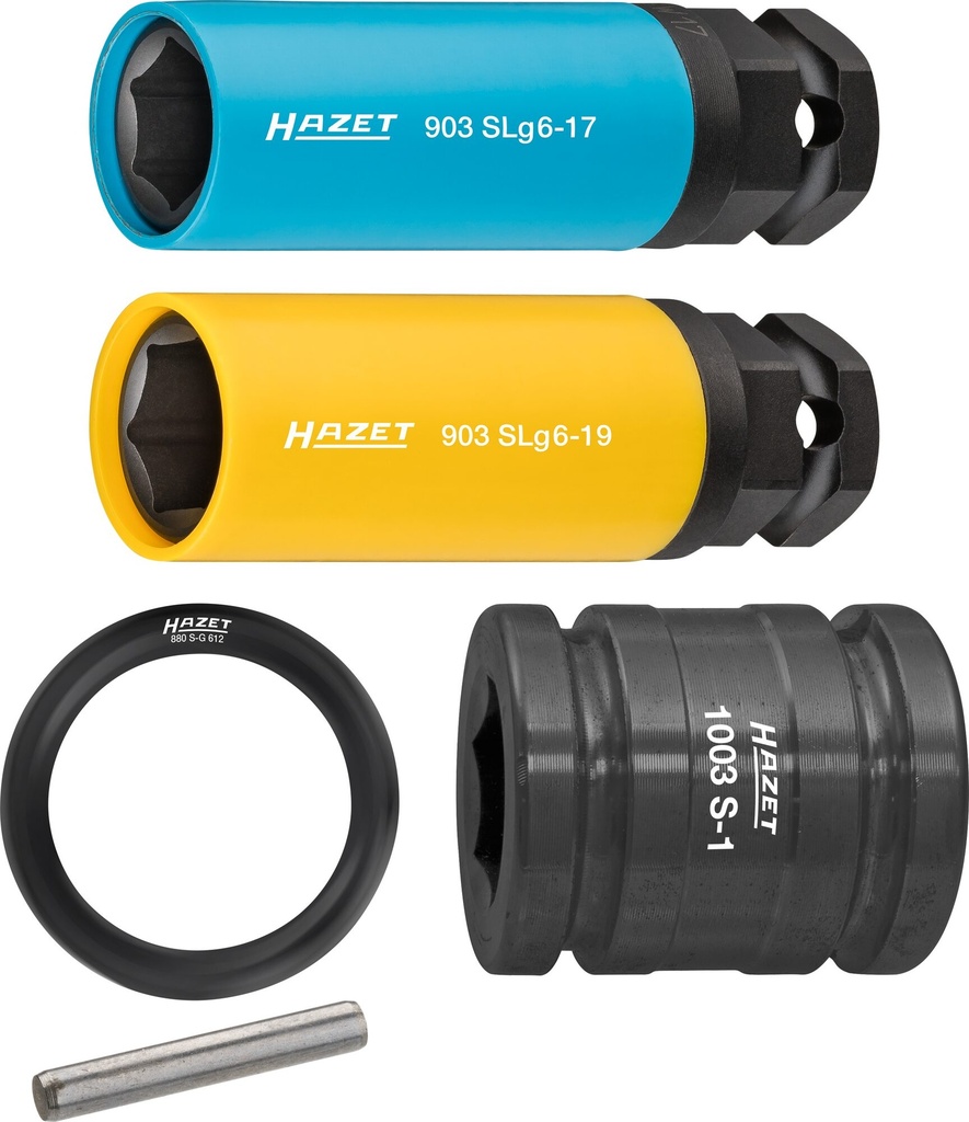 [903SLG6/5] HAZET Jeu de douilles à chocs 903SLG6/5 ∙ Carré creux 1/2 pouce (12,5 mm), 6 pans extérieurs 24 mm ∙ Profil Traction à 6 pans extérieurs ∙ 5 pièces ∙ 17 ∙ 19