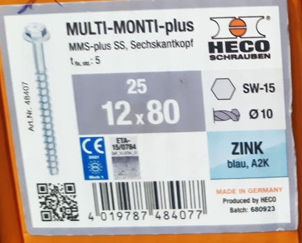 [HECO48407] HECO 12x80 6 pans multi monti plus (1 boite de 25 pièces)