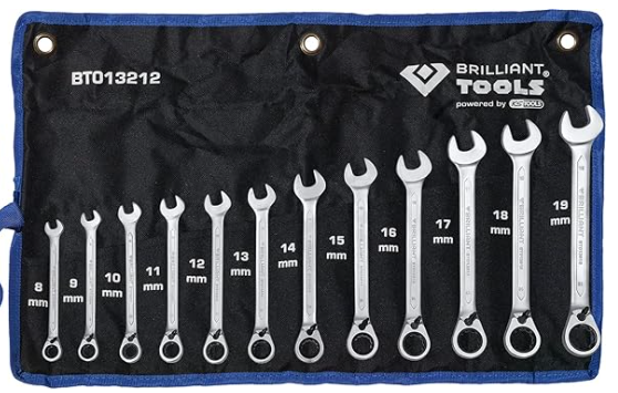[BT013212] Brillant Tools BT013212 Jeu de clés polygonales à cliquet réversible, 12 pcs, 8 - 19 mm