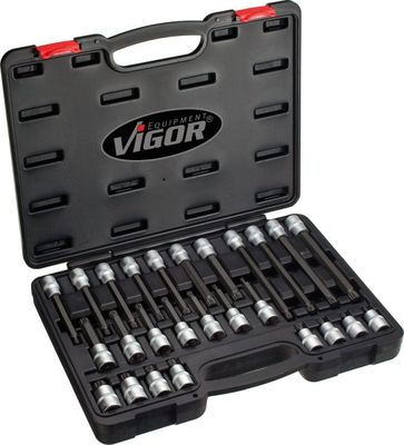 [V1918] VIGOR - Jeu de douilles mâles à denture multiple (XZN) ∙ taille M5 – M16 ∙ 26 pièces