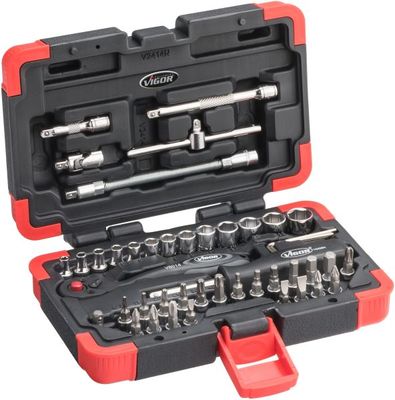 [V2414N] VIGOR - Jeu de clés à douille ∙ taille 0,8 x 4 – 1,2 x 7 mm · 1,3 – 14 mm · PH1 – PH3 · PZ1 – PZ3 · T10 – T40 ∙ 46 pièces