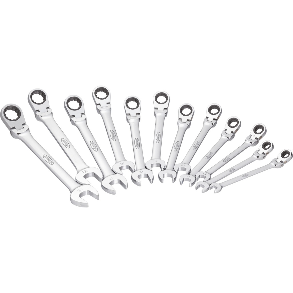[V2818] VIGOR Jeu de clés mixtes à cliquet articulées ∙ V2818 ∙ Profil à 6 pans extérieurs, Profil à 12 pans extérieurs ∙ 12 pièces ∙ 8 – 19 ∙ Nombre d'outils : 12