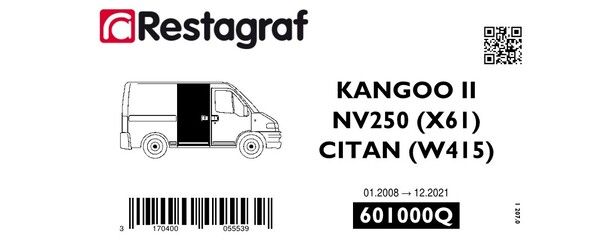 [A601000Q] Fasteners kit for sliding side doors KANGOO II VAN 01.2008 → 03.2022/ NV250 12.2019→ 12.2021 / CITAN W415 VAN 02.2013 → 12.2021