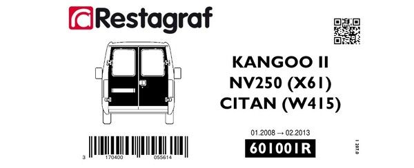 [A601001R] Fasteners kit for back doors KANGOO II 01.2008 →03.2022 / NV250 12.2019→ 12.2021 / CITAN W415 02.2013 → 12.2021 (All versions)