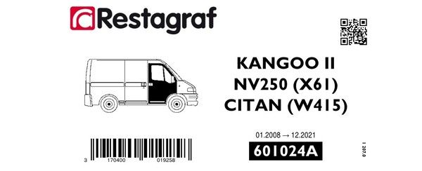 [A601024A] Fasteners kit for front doors AV KANGOO II 01.2008 → 03.2022 / NV250 12.2019→ 12.2021 / CITAN W415 02.2013 → 12.2021
