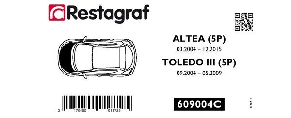 [A609004C] Fasteners kit for bonnet ALTEA / TOLEDO III 03.2004 → 12.2015