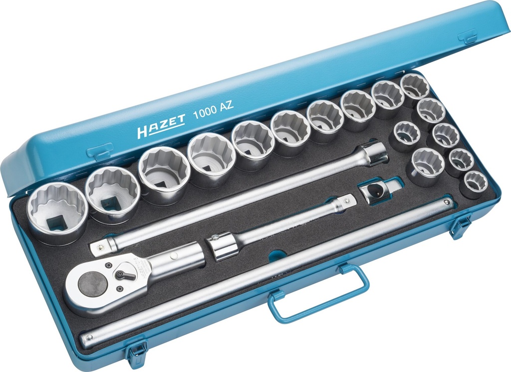 [1000AZ] HAZET Jeu de clés à douilles 1000AZ ∙ Carré creux 3/4 pouce (20 mm) ∙ Profil à 12 pans extérieurs ∙ 21 pièces ∙ 7⁄8 – 2″
