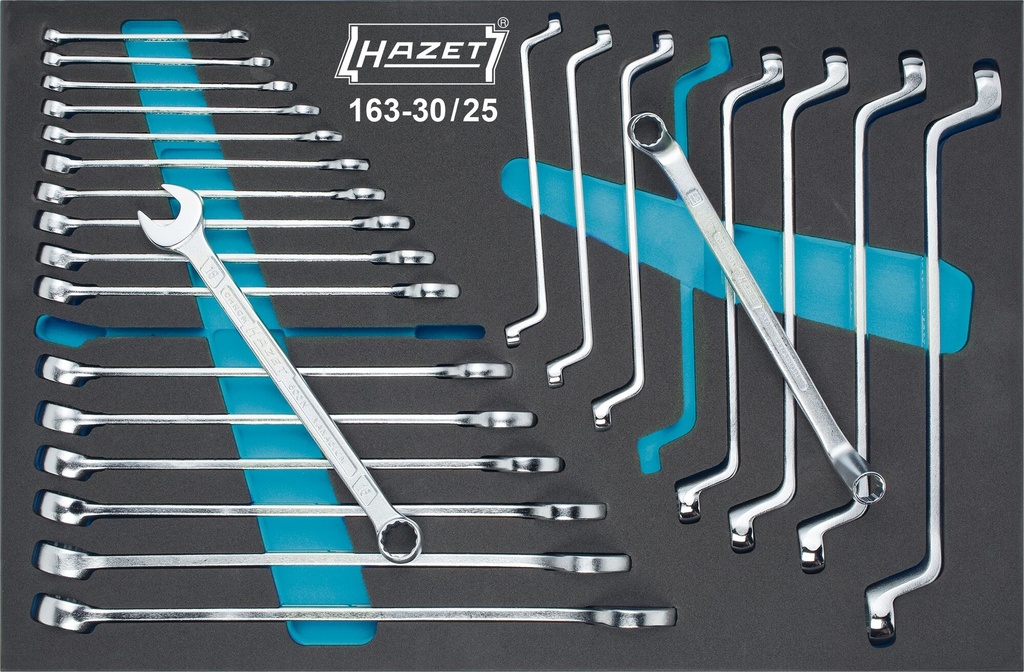 [163-30/25] HAZET Jeu de clés mixtes / clés polygonales doubles 163-30/25 ∙ Profil à 12 pans extérieurs, Profil Traction à 12 pans extérieurs ∙ 25 pièces ∙ 6 – 24
