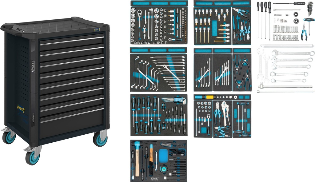 [179N-8-RAL7021/300] HAZET - Servante d'atelier servante d'atelier Assistent ∙ avec assortiment