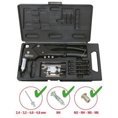 [⚠Déstockage] KSTools 150.9610 Coffret de pinces à rivets, écrous aveugles (insert) et chevilles tête pivotante
