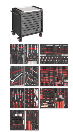 [V4481-XD/775] VIGOR - Servante d'atelier séries XD ∙ extra-profonde ∙ plateau de travail en acier inoxydable ∙ avec assortiment ∙ 775 pièces