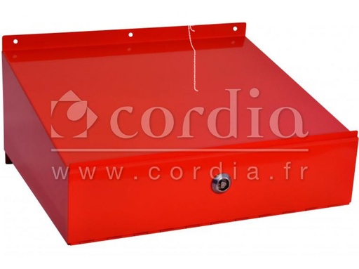 [IPCC3513] [⚠Déstockage] PUPITRE DE CHAUFFERIE L400xH155/110xP330 MM PEINTURE EPOXA ROUGE FIXATION HAUTE ET BASSE AVEC CASIER DE RANGEMENT EQUIPE  D'UN VOLET FERMANT PAR SERRURE TRIANGLE (PIECE)
