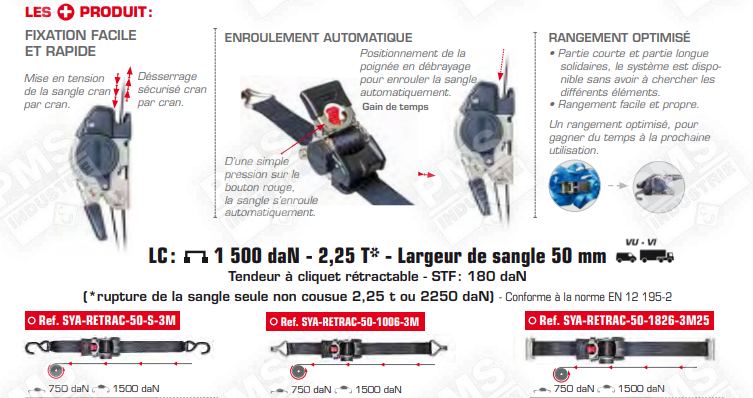 [SYA-RETRAC-50-S-3M] [⚠Déstockage] SYSTEMES D'ARRIMAGE AUTO-RETRACTABLES AVEC CROCHETS SIMPLE 50MM X 3 M (BLISTER)