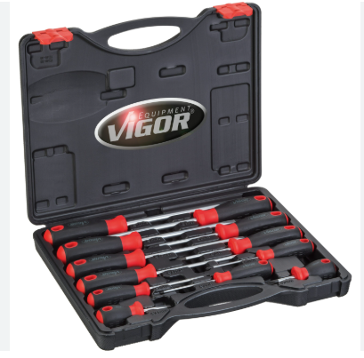 VIGOR - Jeu de tournevis ∙ taille 0,6 x 3 – 1,6 x 10 mm · PH0 – PH3 ∙ 11 pièces