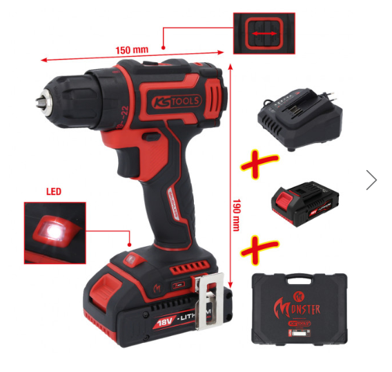 [515.6400] KSTools 515.6400 perceuse visseuse 18v avec 2 batteries 2Ah, chargeur et boite