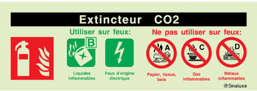 [F1238SIN] [⚠Déstockage] PICTO EXTINCTEUR CO2 240x85 PVC PHOTOLUMINESCEND