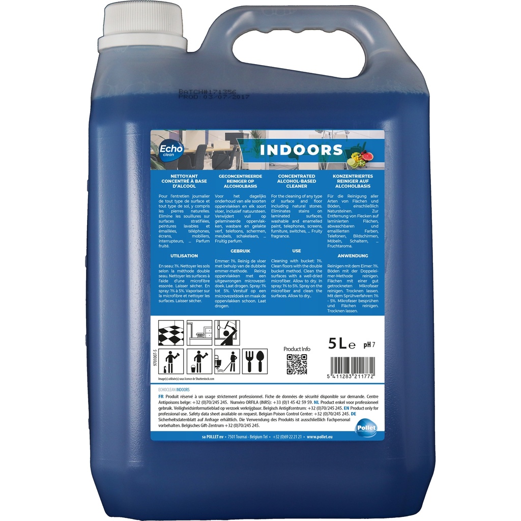 [2112717] ECHOCLEAN INDOORS (5L) Détergent toutes surfaces