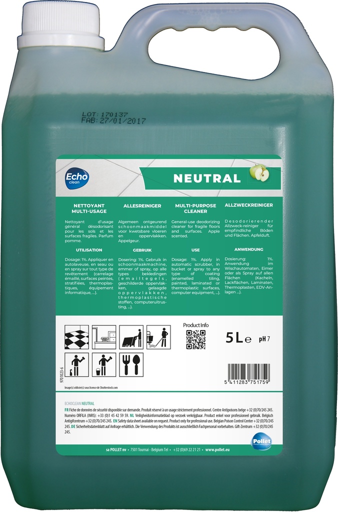 [7500517] ECHOCLEAN NEUTRAL (5L) Nettoyant multi-usage désodorisant pour les sols