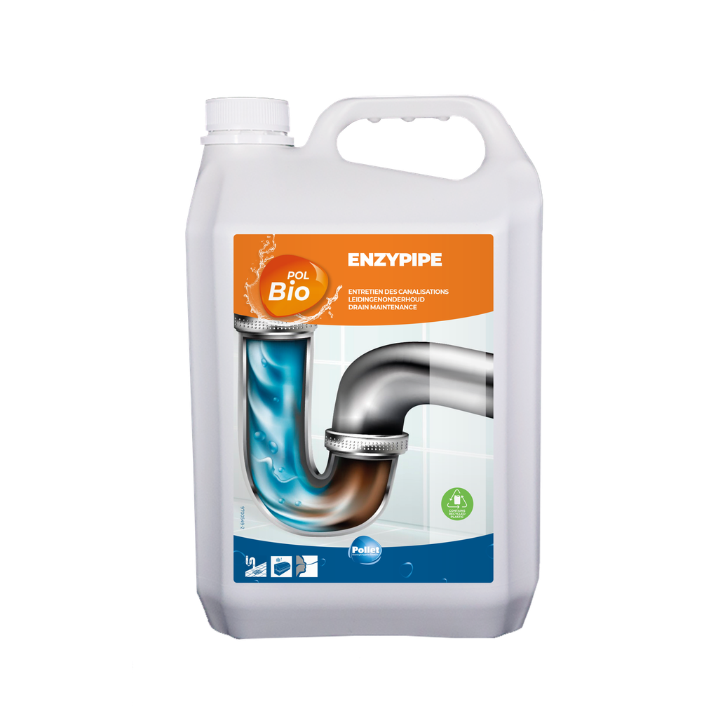 [2800417] POLBIO ENZYPIPE (4 x 5L) Nettoyant enzymatique concentré pour l'entretien des canalisations. Neutralise les mauvaises odeurs