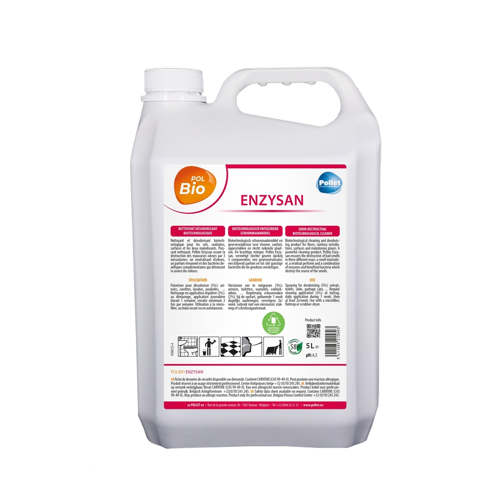 [2102958] POLBIO ENZYSAN (2 x 5L) Nettoyant désodorisant biotechnologique pour les zones à mauvaises odeurs