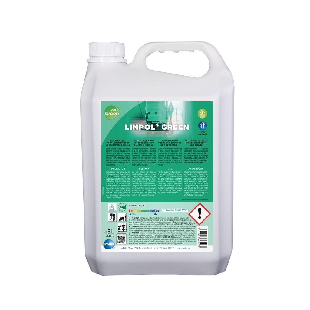 [202617] LINPOL GREEN (4 x 5L) Savon Ecologique Industriel pour le nettoyage et la protection des grandes surfaces alimentaires ou non