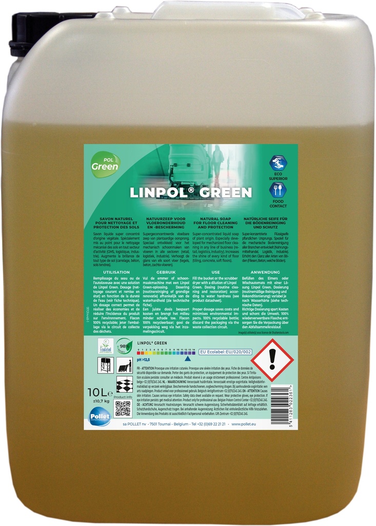 [202623] LINPOL GREEN (10L) Savon Ecologique Industriel pour le nettoyage et la protection des grandes surfaces alimentaires ou non