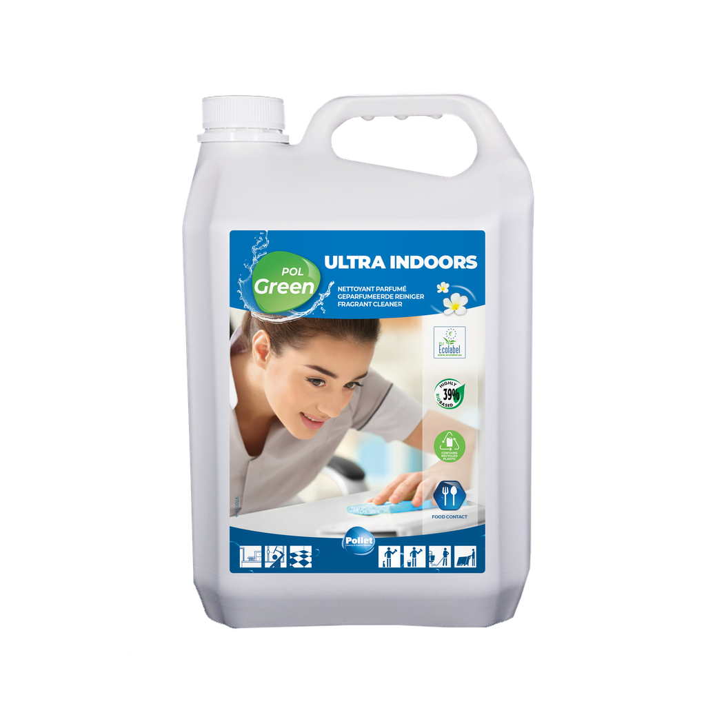 [3300158] POLGREEN ULTRA INDOORS (5L) Nettoyant écolabellisé ultra concentré, pour l'entretien journalier de tout type de surfaces et de sols
