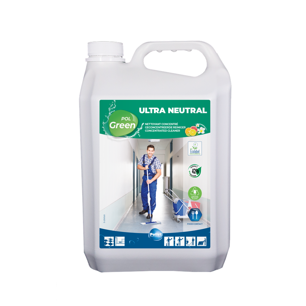 [3300258] [3300258] POLGREEN ULTRA NEUTRAL ( 5L) Nettoyant écolabellisé neutre, ultra concentré, pour le nettoyage et l'entretien manuel des sols brillants et des surfaces modernes