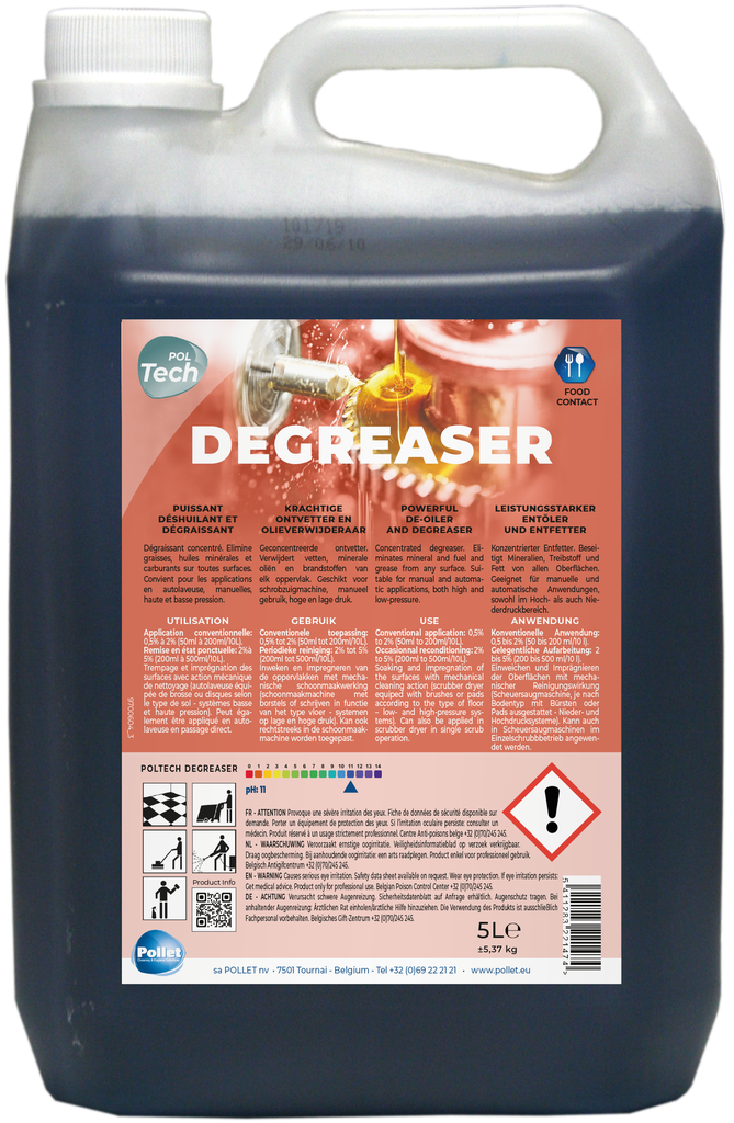 [2201717] [2201717] POLTECH DEGREASER ( 5L) Dégraissant concentré pour l’élimination d’huiles minérales et hydrocarbures sur toutes surfaces