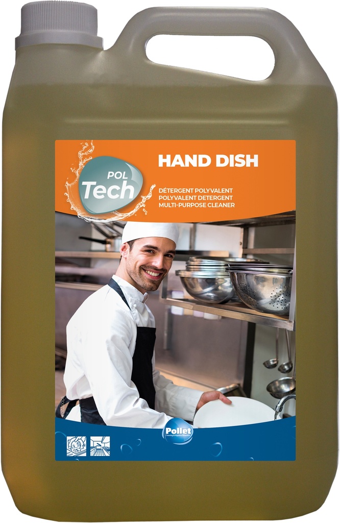 [1104017] POLTECH HAND DISH (4 x 5L) Nettoyant enzymatique concentré pour l'entretien des canalisations. Neutralise les mauvaises odeurs