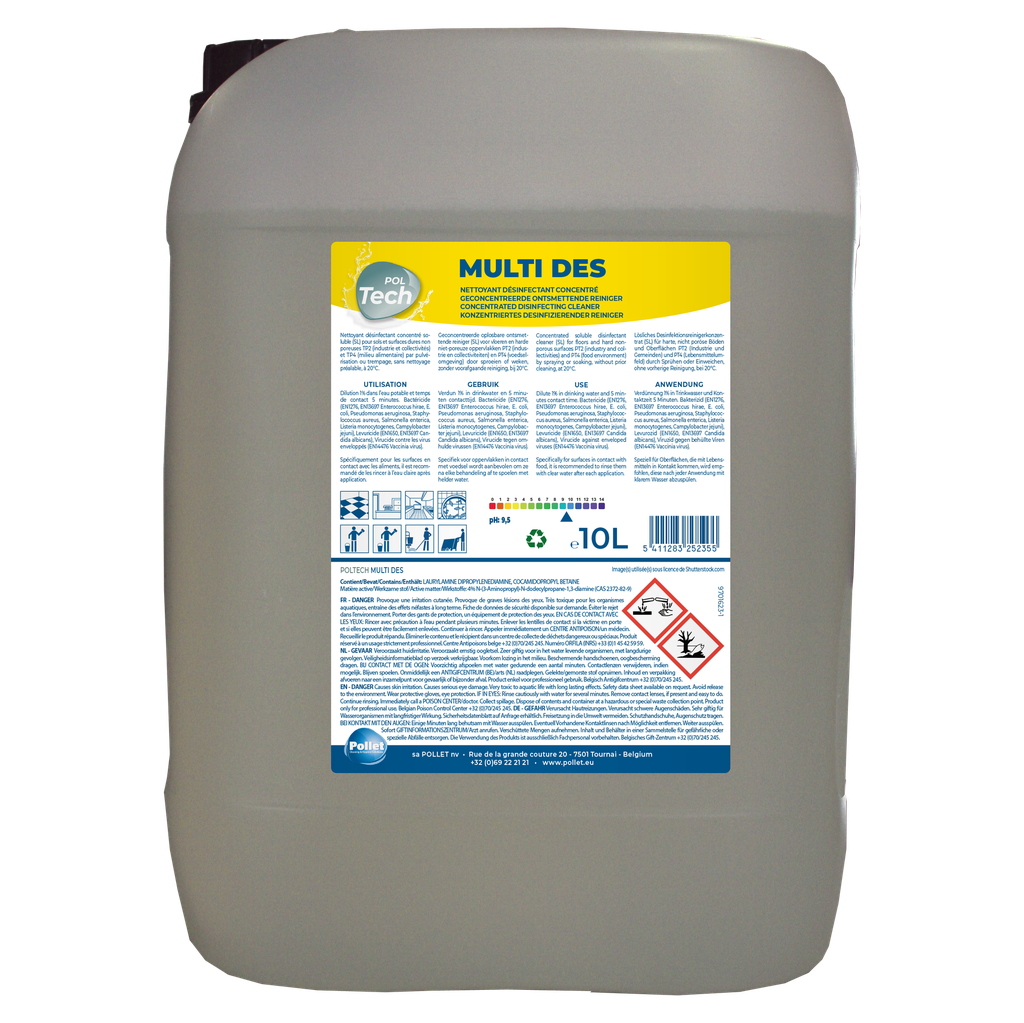 [2500523] POLTECH MULTI DES (10L) Dégraissant désinfectant à large spectre concentré