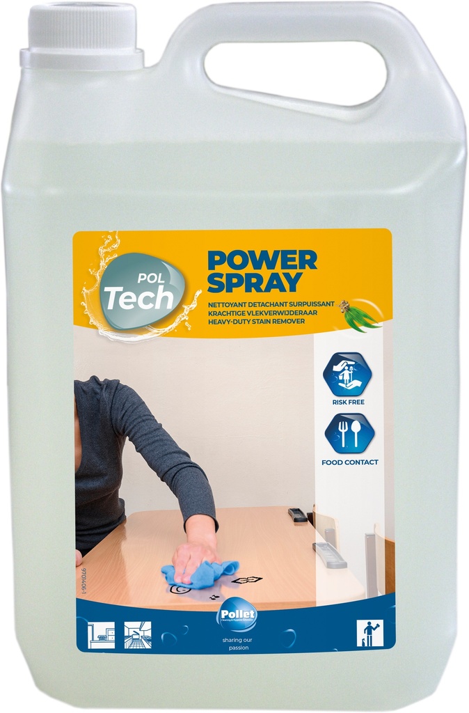 [2410858] POLTECH POWER SPRAY (5L) Nettoyant dégraissant multiusage prêt à l’emploi multi usage. Enlève les marques de talon, de crayon, d’encre, de colle, de nicotine etc
