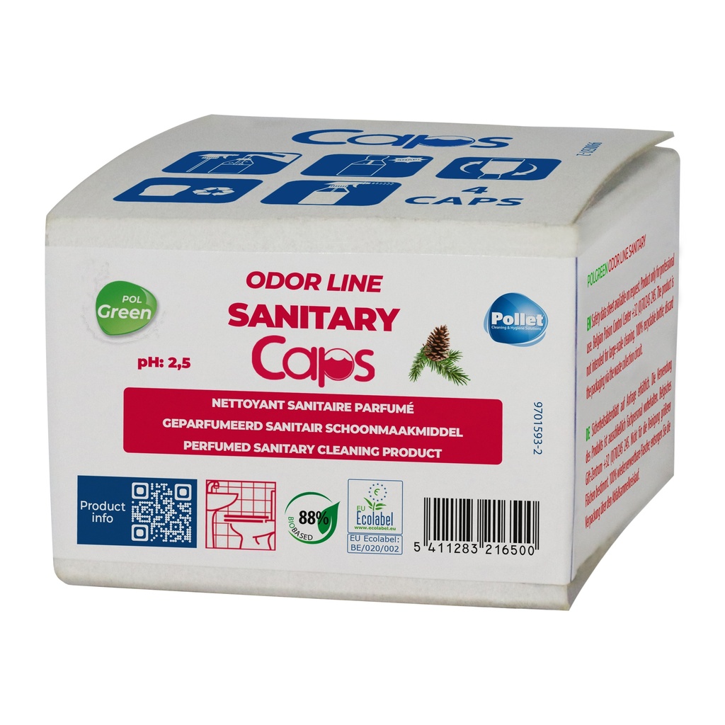 [2100673] POLGREEN ODOR LINE SANITARY - CAPS (30ML) 32 X 4 CAPS Nettoyant détartrant écolabellisé, pour l'environnement sanitaire