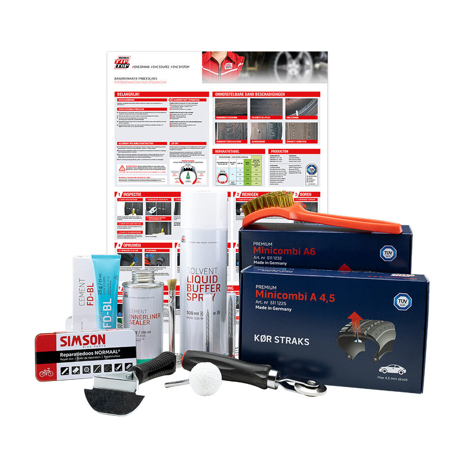 Rema Tip Top Kit complet pour réparation des pneus Minicombi 4,5 et 6mm