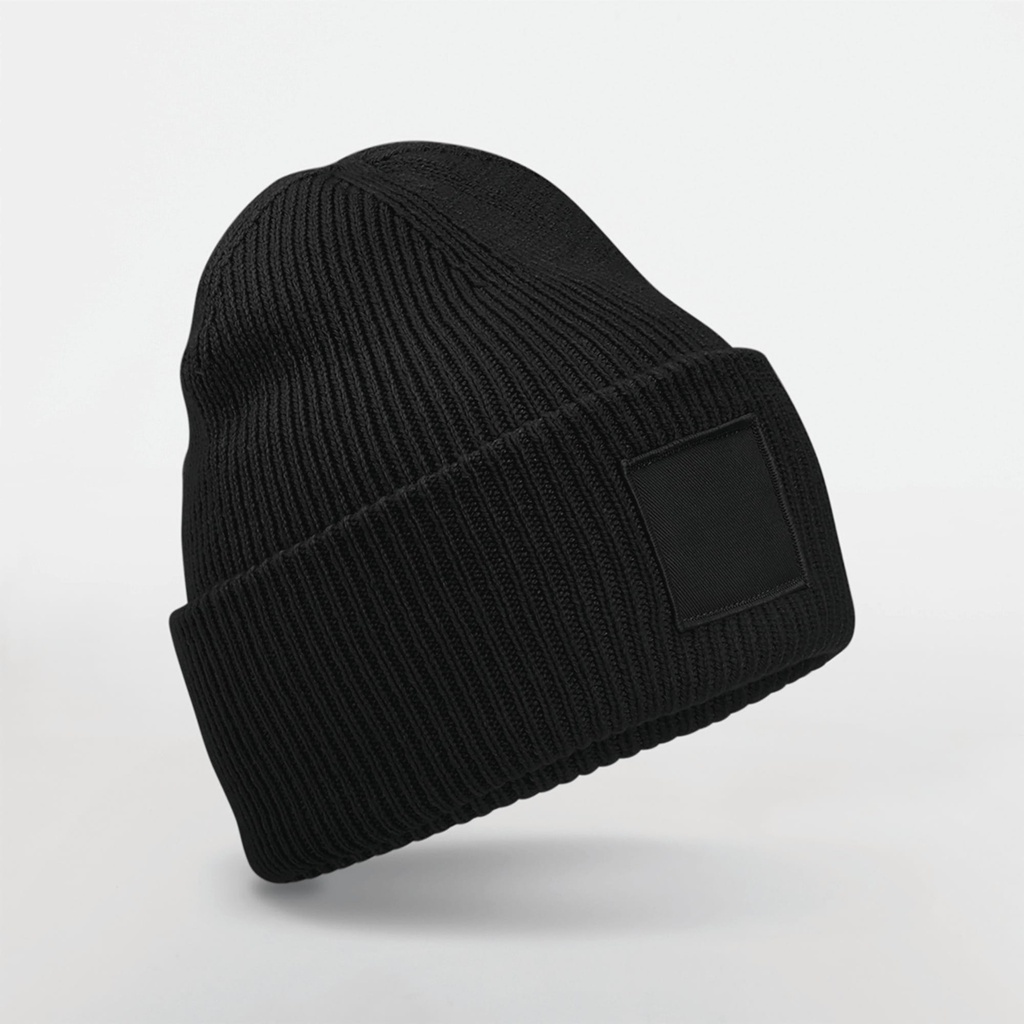 [B336R-Black-OneSize] B336R - Bonnet à large revers avec patch ton sur ton - Black