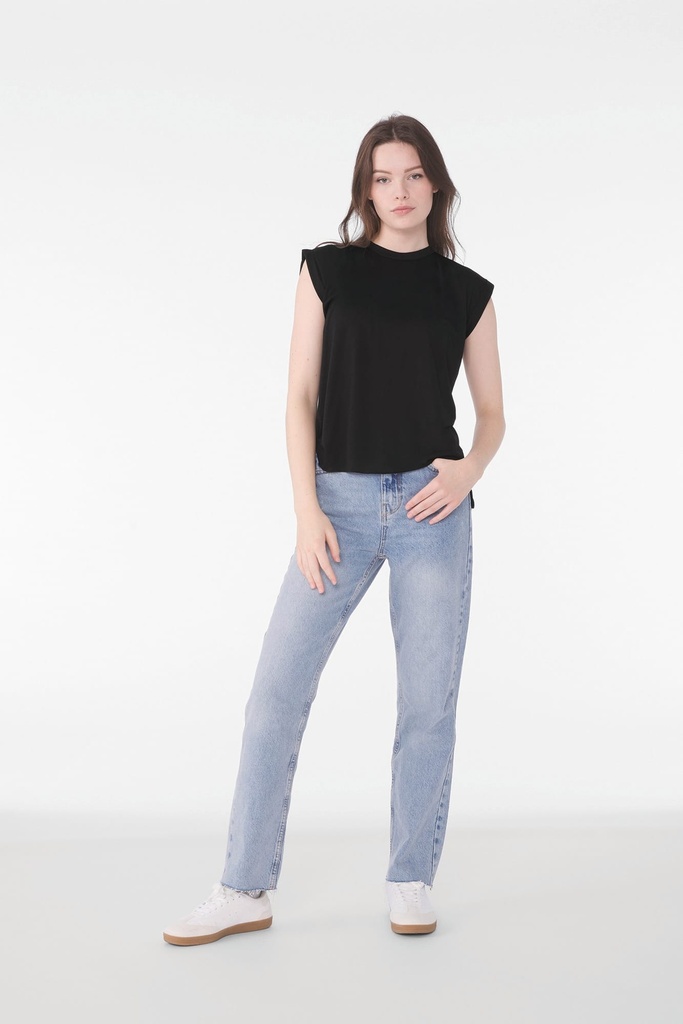 [BE8804-White-S] BE8804 - T-shirt Flowy à manches roulottées - White (S)