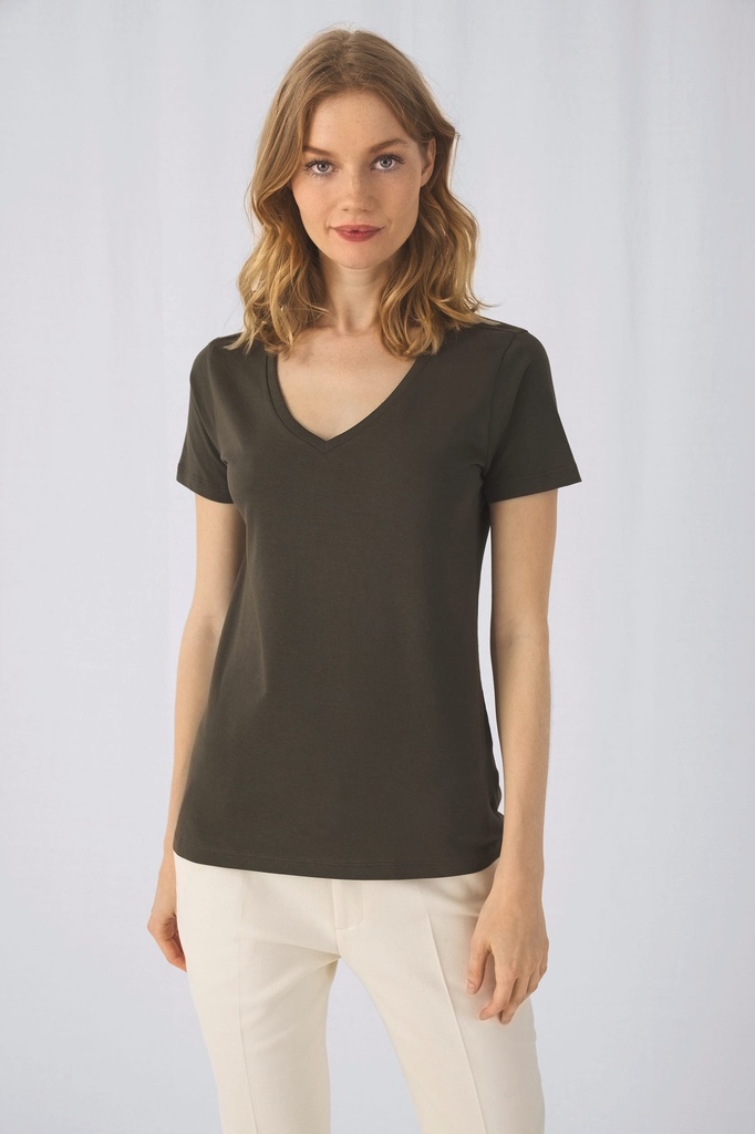 [CGTW045-White-XS] CGTW045 - T-shirt Organic Inspire col V Femme - White (XS)