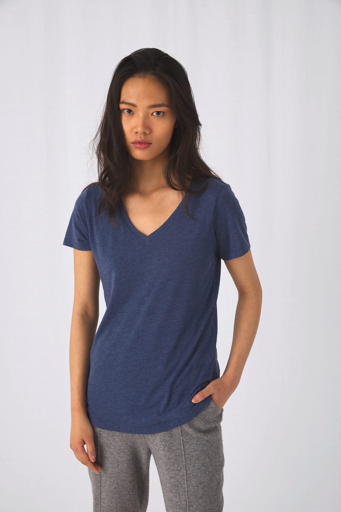 [CGTW058-Black-XS] CGTW058 - T-shirt Triblend col V Femme - Black (XS)