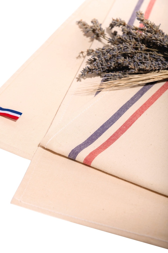 [K138-Natural-OneSize] K138 - Essuie-vaisselle 2 rayures Origine France Garantie - Natural