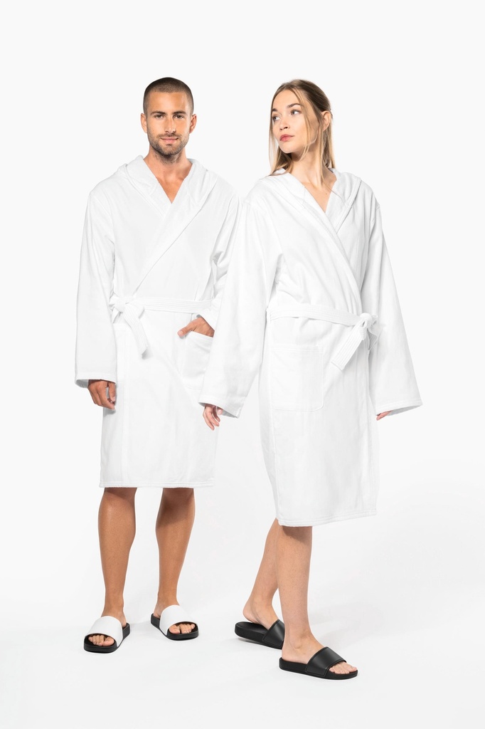 [K140-White-S/M] K140 - Peignoir de bain à capuche Bio - White (S/M)