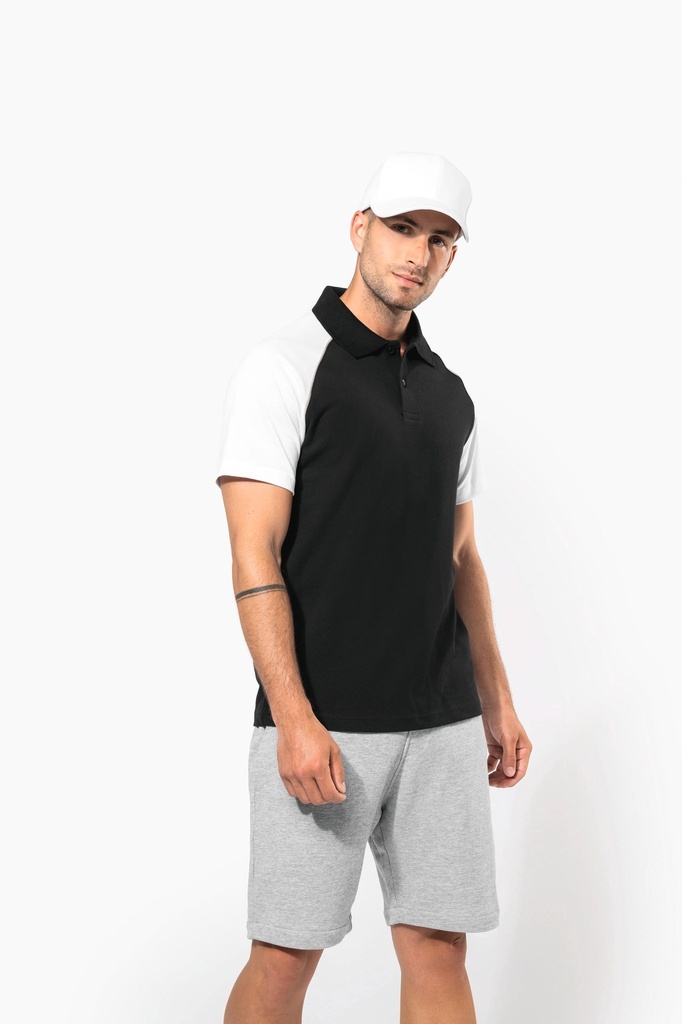 [K226-Navy_Orange-S] K226 - Polo baseball manches courtes - Navy_Orange (S)