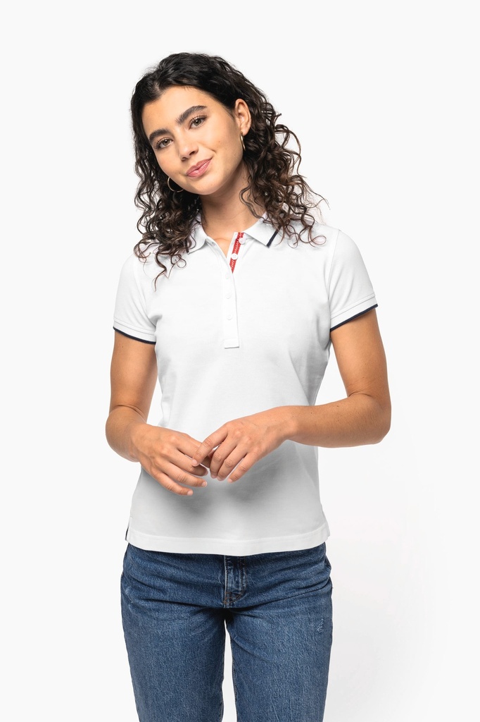 [K252-Navy_White_Red-XS] K252 - Polo maille piquée manches courtes femme - Navy_White_Red (XS)
