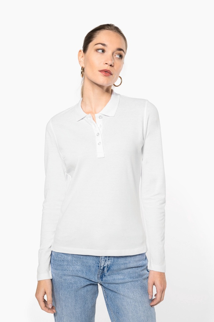 [K257-White-XS] K257 - Polo piqué manches longues femme - White (XS)