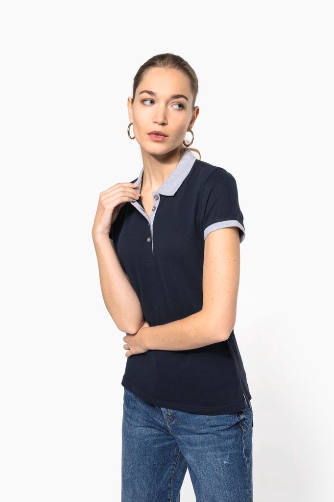 [K259-Navy_OxfordGrey-XS] K259 - Polo piqué bicolore femme - Navy_OxfordGrey (XS)